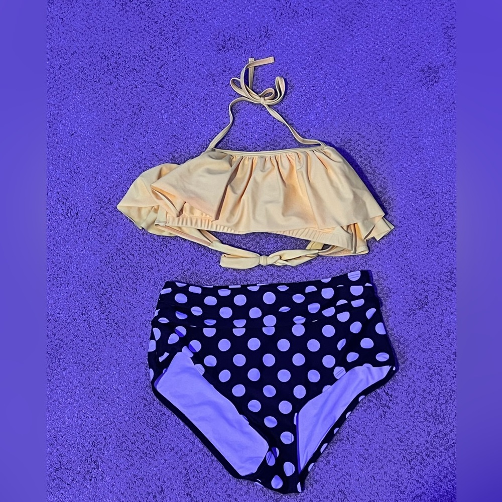 Yellow and Black Polka Dot High Waisted Bikini